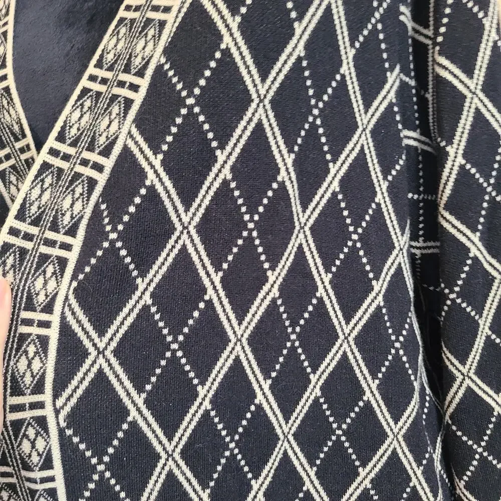 Susan Graver Cardigan Womens 2X Black White Diamond Geometric Knit Monochrome - Picture 5 of 11